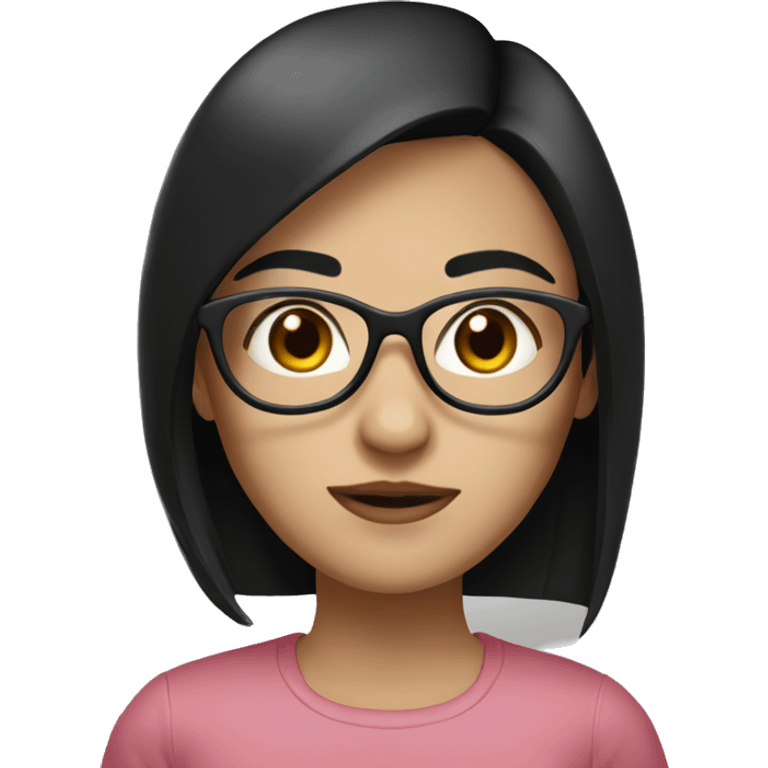 Girl with black straight hair, white skin, roundish glasses, brown eyes  emoji