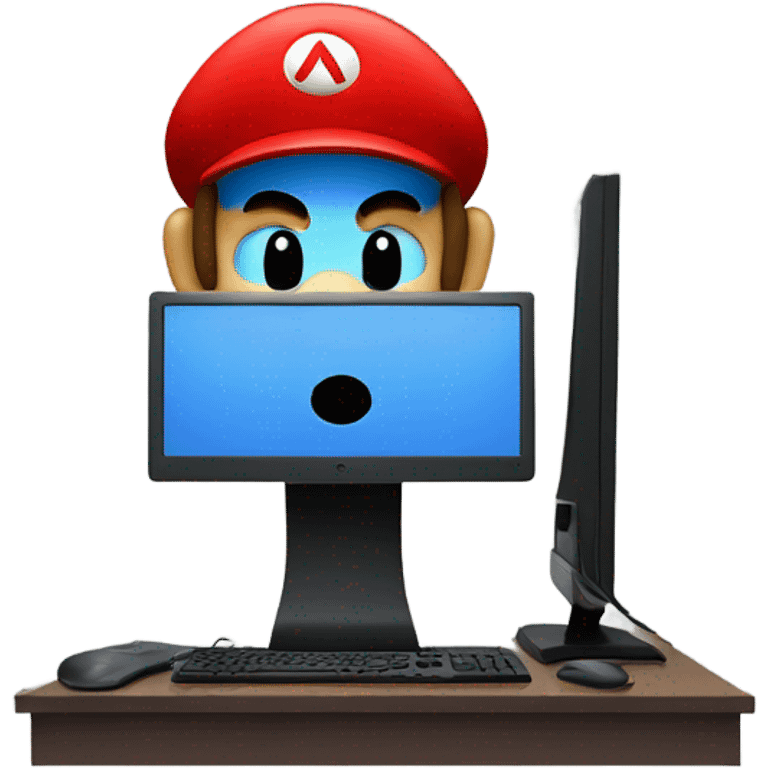 Mario mixed in with an emo standing on a computer emoji