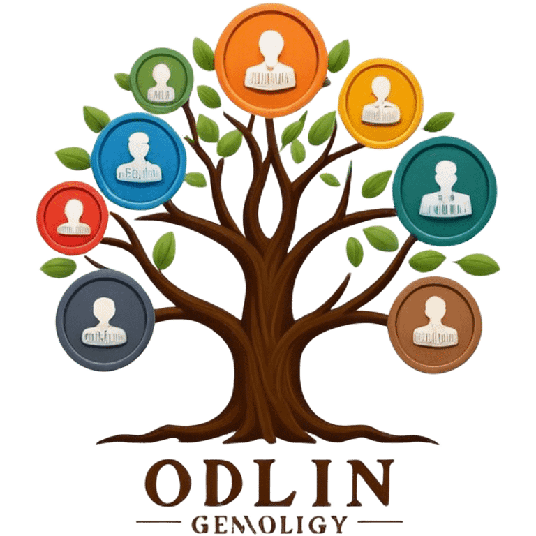 created a highly detailed but manly looking family genealogy logo too include the name Odlin and a title of Genealogy while using multiple colors in the logo emoji