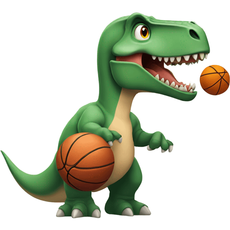 A dinosaur eating chicken while having a basketball in its hand emoji