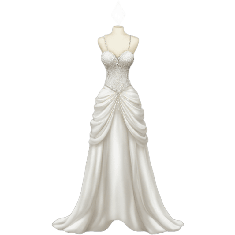 Hyper Realistic ornate 
Minimalistic diamonds and pearls Wedding dress displays emoji