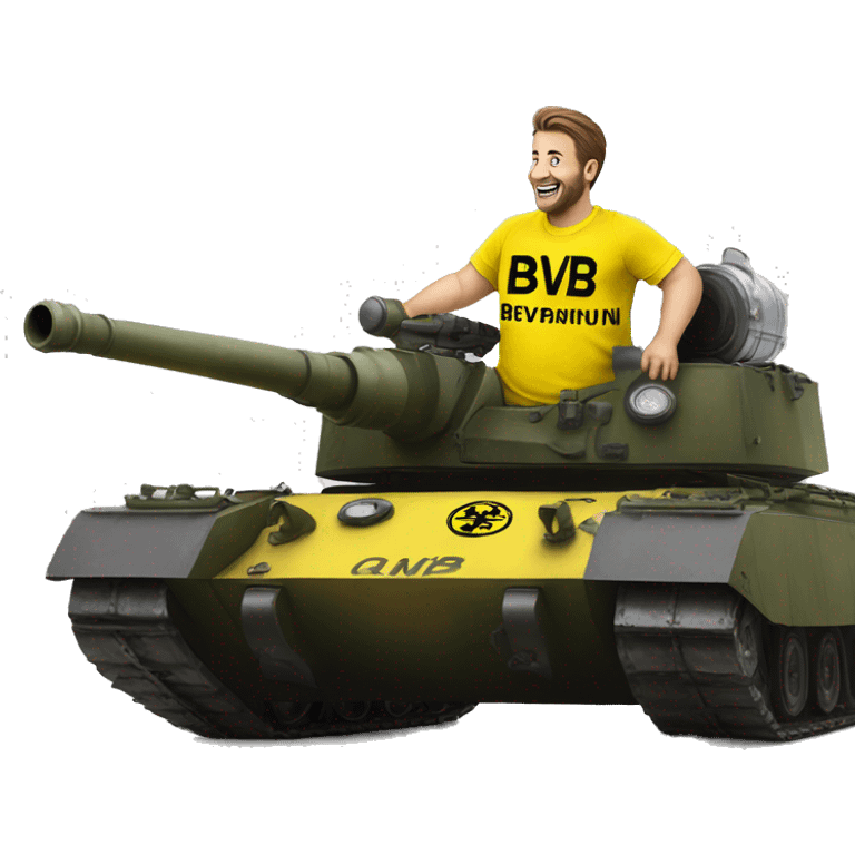 Bvb dortmund fan riding on a tank with a beer. emoji