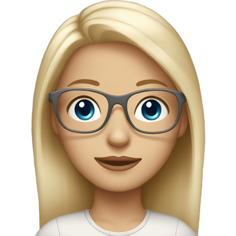 beautiful blond girl with grey-blue eyes and cute beige glasses  emoji