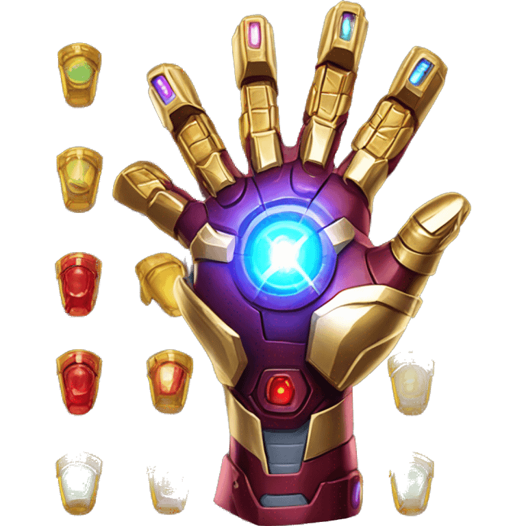 Iron man gauntlet wih infinity stone in snap pose add all infinity stones on gauntlet with energy pass in gauntlet emoji