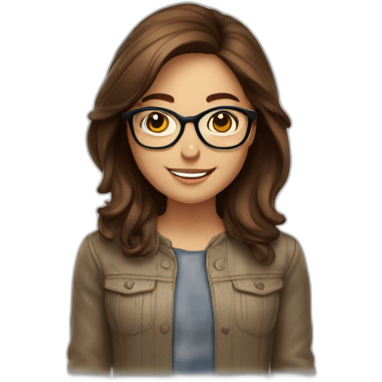 A girl with glasses and brown hair celebrating with an amr up emoji