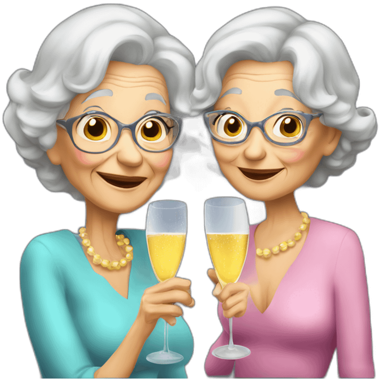 Very old grand ma & grand daughter drinking champagne emoji