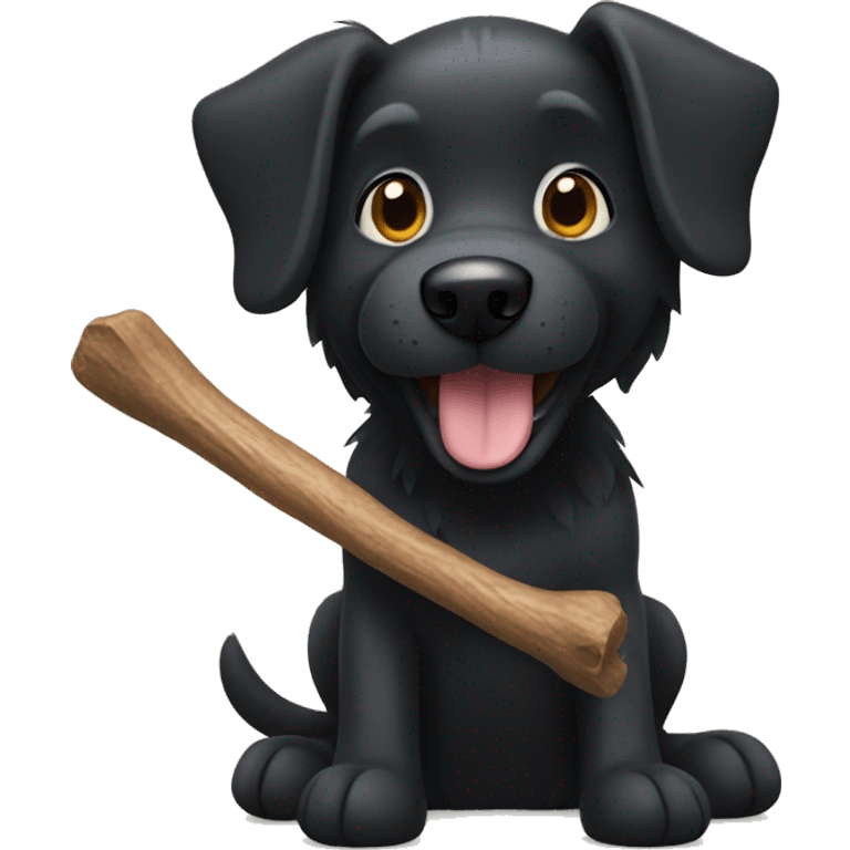 Black dog playing with stick emoji