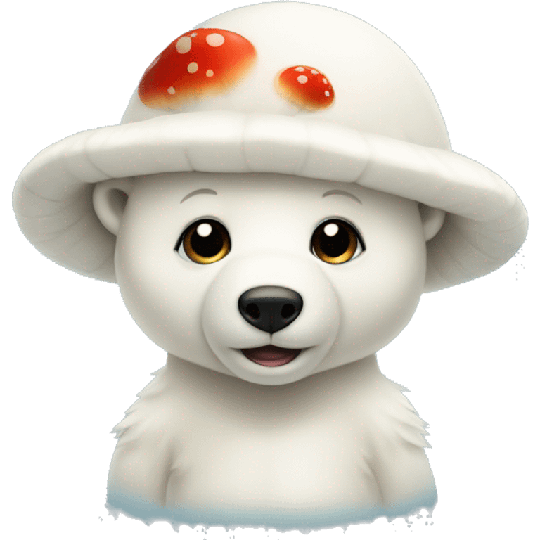 A baby polar bear with a mushroom hat emoji