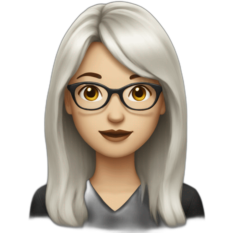 white woman with dark hair, bangs and glasses emoji