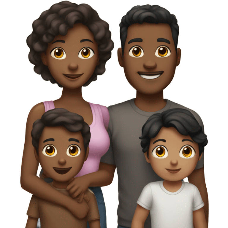 family of 6, 1 mom brown skin with black hair, 1 dad light skin, 1 older brother, 1 sister no, 1 little boy with fair skin and brown hair and 1 baby boy  emoji