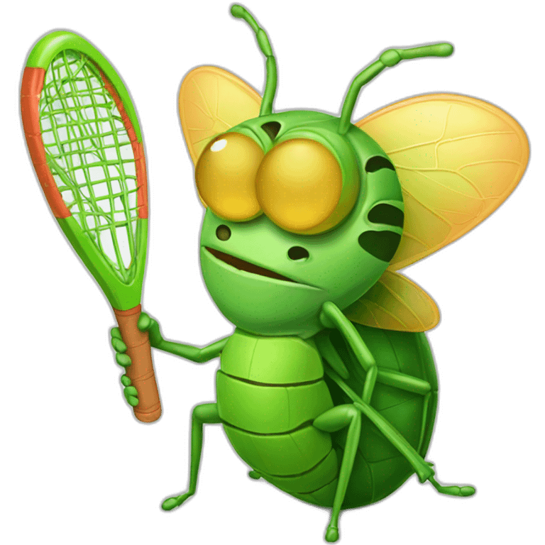 Green bug playing pádel emoji