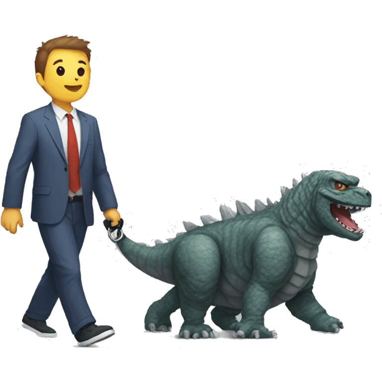 Godzilla walking a cat on a leash emoji