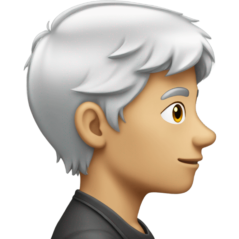 Side profile boy with silver hair speaking emoji