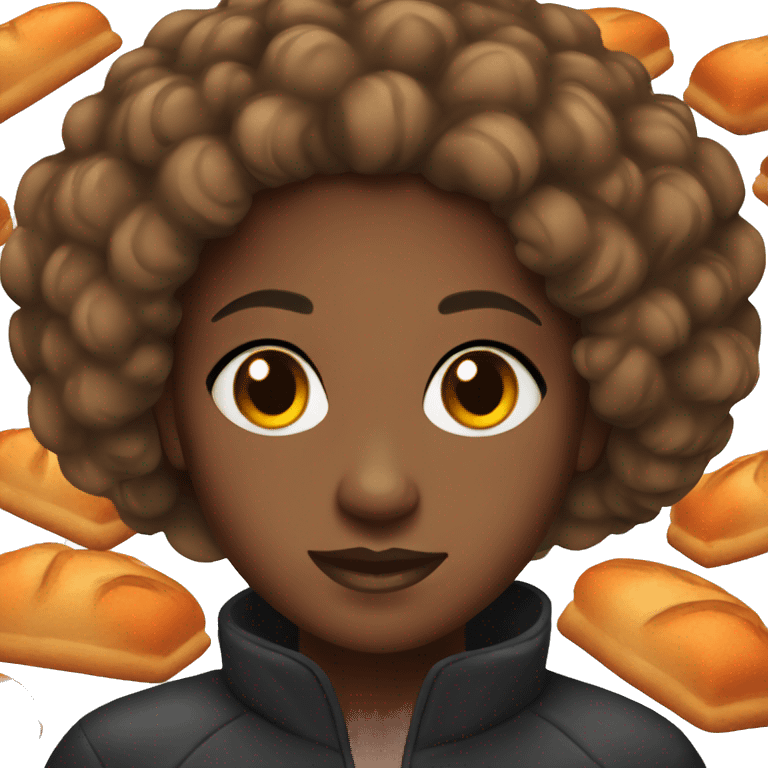 Black girl with orange bread and black eyes emoji