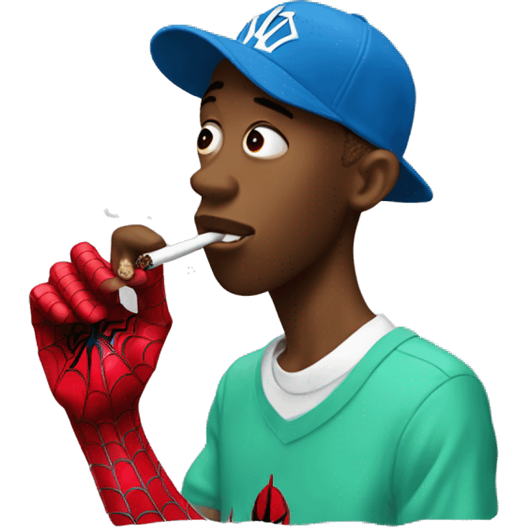 tyler the creator smoking with spiderman emoji