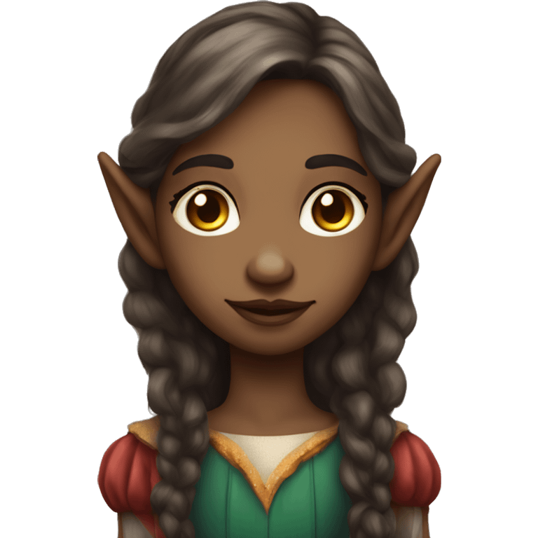 beautiful moody pastoral circus elf with long brown hair, brown eyes, and fair skin  emoji