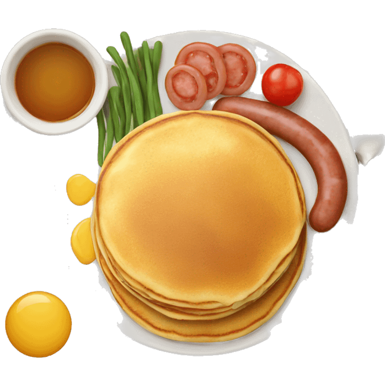 Pancakes, sausages, mixed veggies, beans breakfast emoji