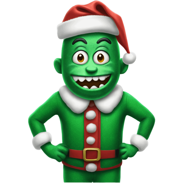 A green monster in a Christmas suit emoji