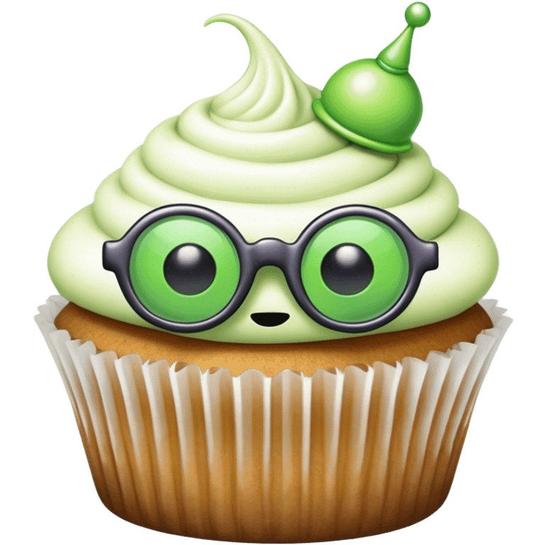 Alien glasses on a cupcake emoji