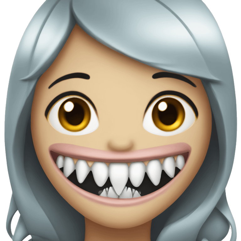 Girl shark with big black eyelashes and big teeth emoji