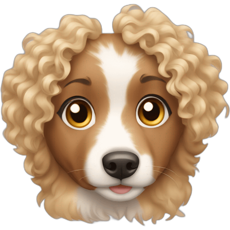 Curly blonde girl with an Australian shepherd emoji