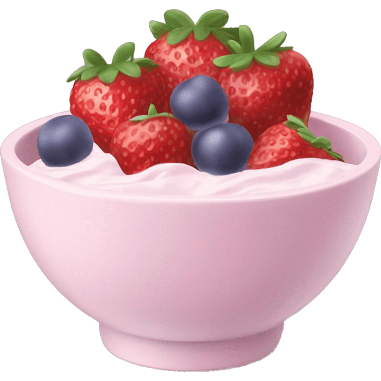 Light pink fruit yogurt bowl with strawberries and grapes emoji