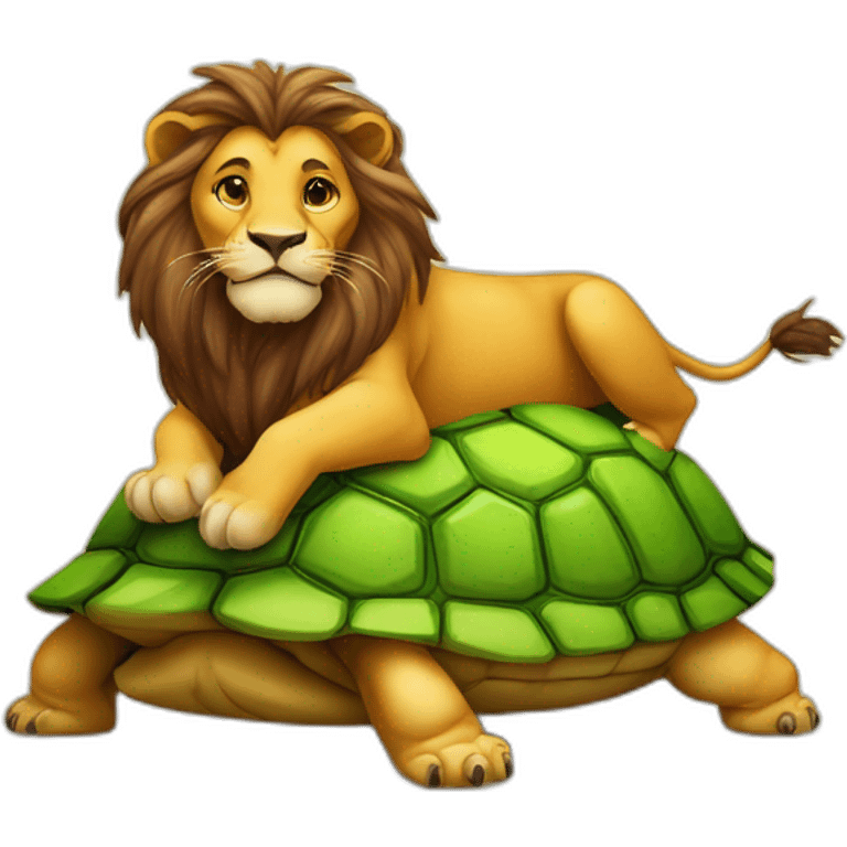 lion sur une tortue emoji