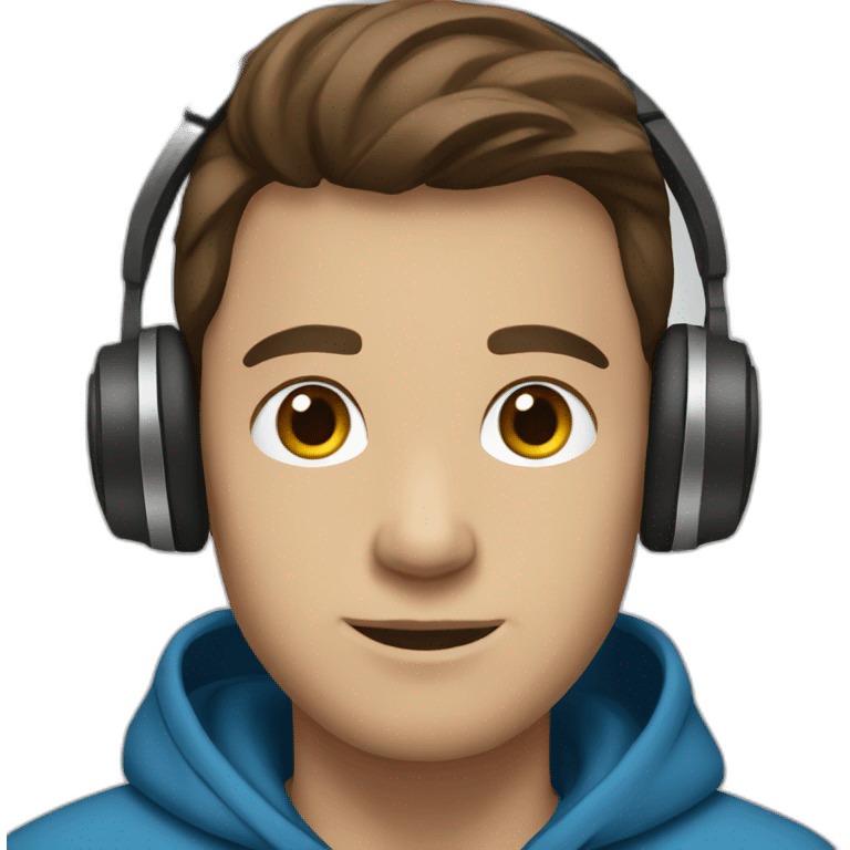 male, brown hair, brown eyes, headphones, blue hoodie emoji