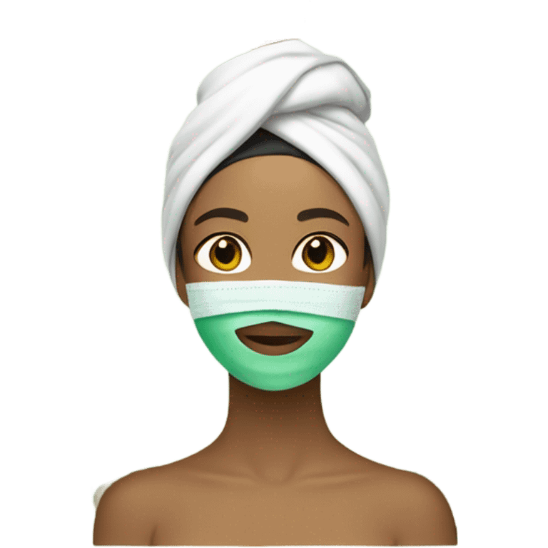 Tan Girl with towel on her head and green skincare face mask on emoji