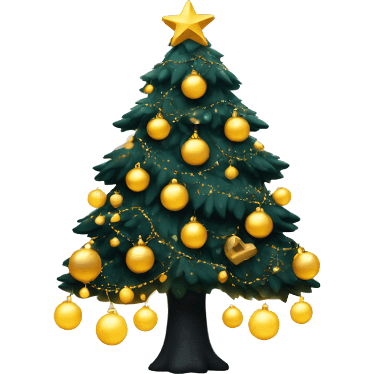 Árbol de navidad de color negro, con pelitaa doradas y luces doradas  emoji