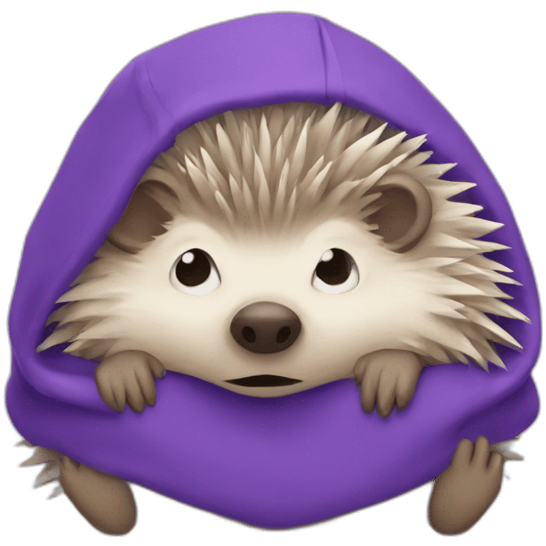 Stressed hedgehog in purple hoodi emoji