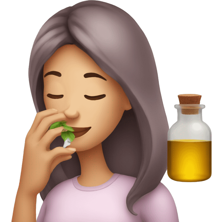 woman smelling a jar of essential oil emoji