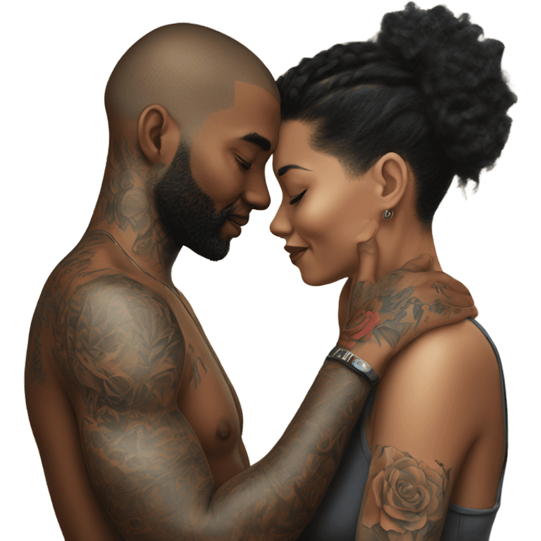 intimate moment between photo Realistic Couple with tattoos  emoji