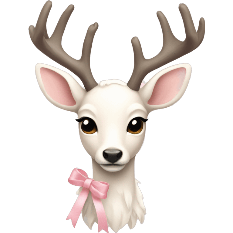 white fawn with pale pink ribbon and snowy antlers emoji