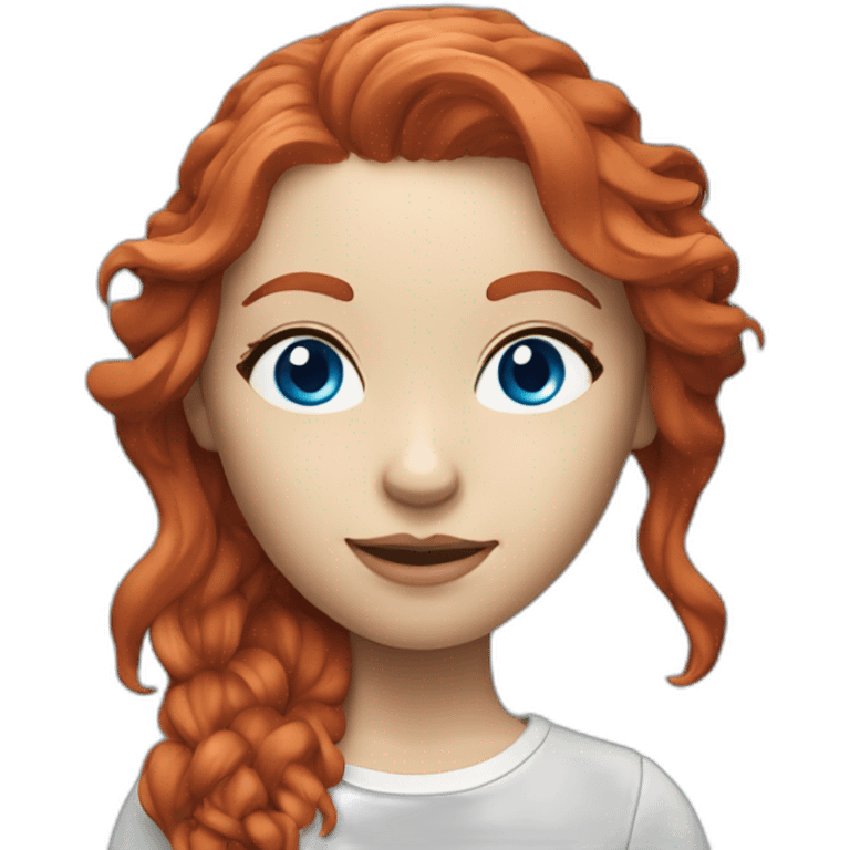 red-haired girl blue eyes with 3d printer emoji