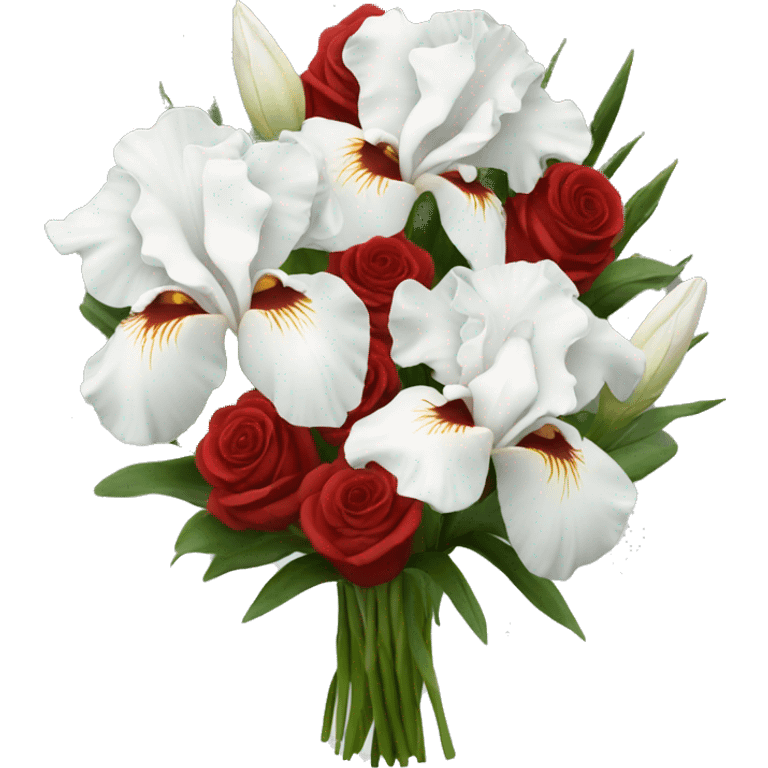 White irises with red roses bouquet  emoji