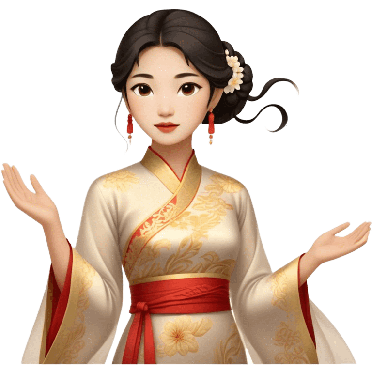 Cinematic Realistic Áo Dài Portrait Emoji, depicted as an elegant traditional Vietnamese dress with flowing graceful lines and delicate patterns, rendered with rich textures and soft ethereal lighting that captures its timeless beauty. emoji