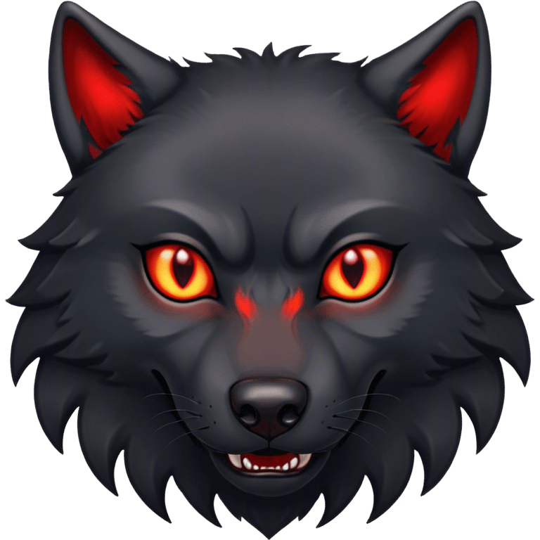 Evil aggressive black wolf with red eyes emoji