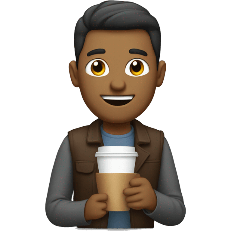 man on a acooter with a coffee in one hand emoji