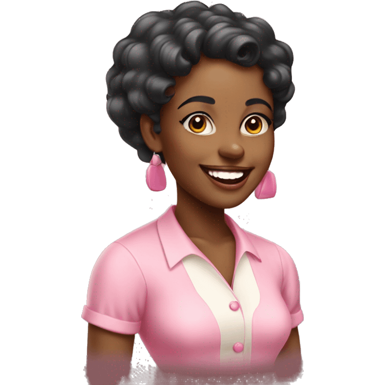 Cute vintage black woman smiling wearing pink  emoji