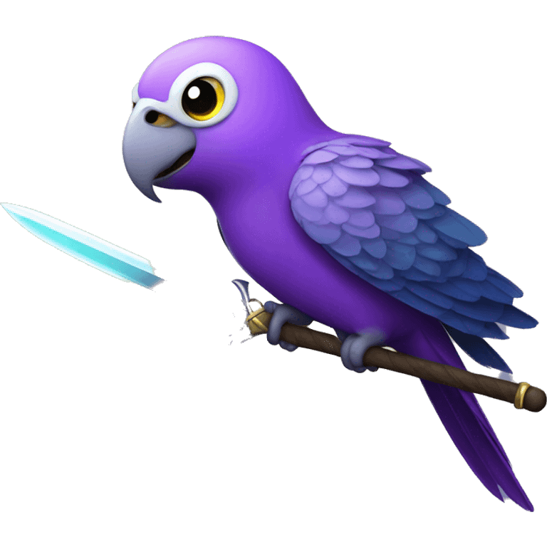 An angry purple parakeet, with a glowing purple sword emoji