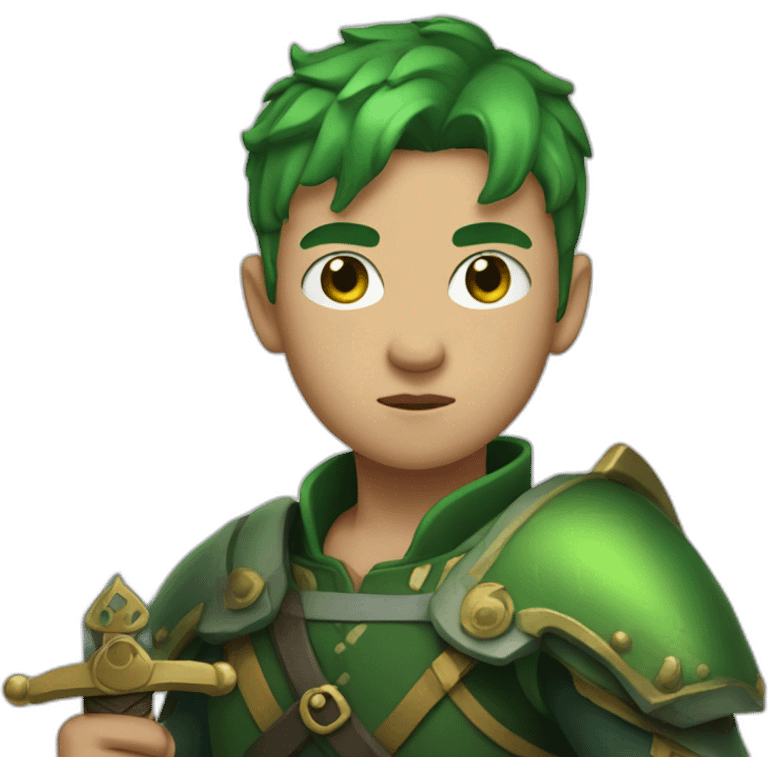 Green short hair boy with scar on his left eye and three swords emoji