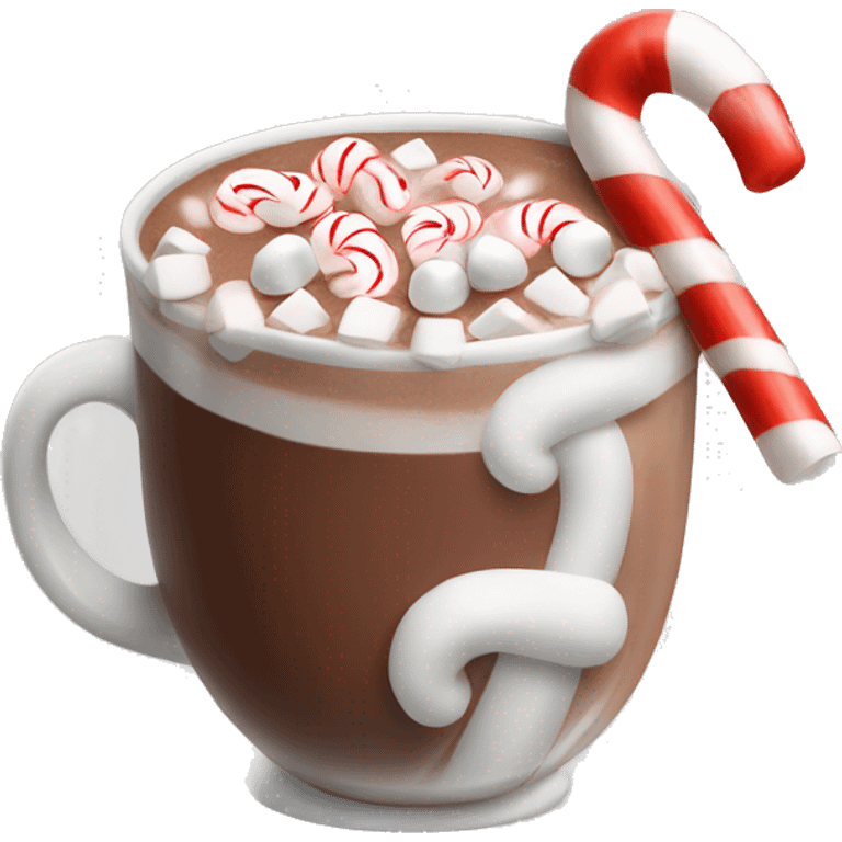 hot chocolate with marshmallows and candy cane emoji