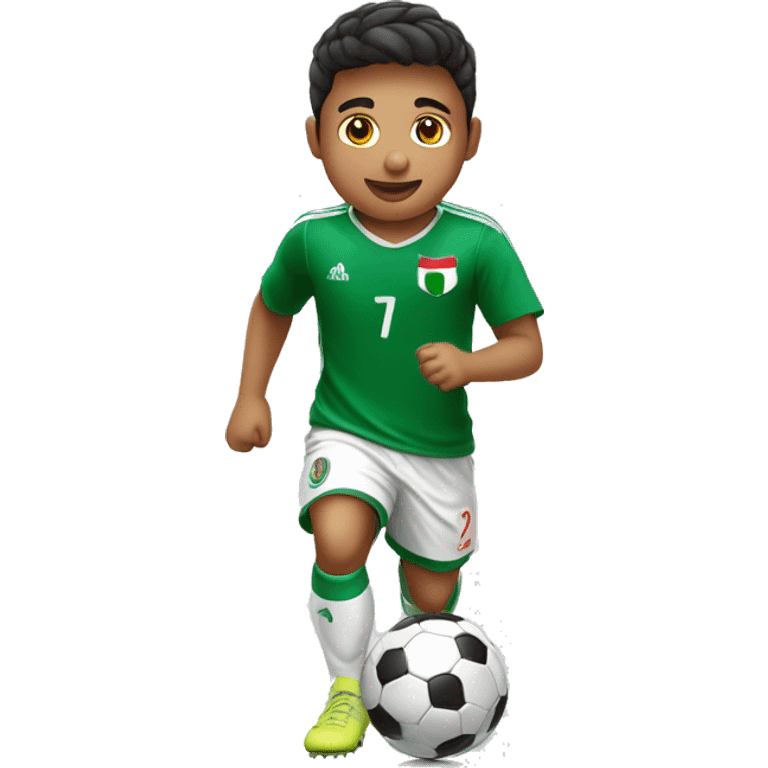 Niño jugando futbol con escudo de palestina emoji