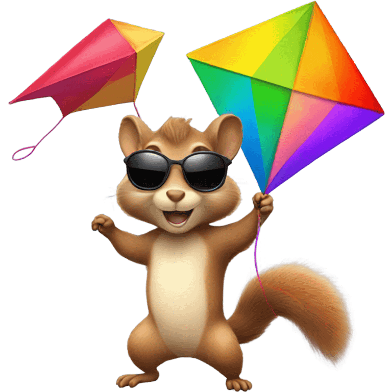 A squirrel flying a kite with sunglasses on emoji