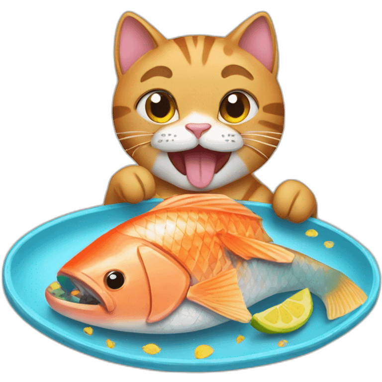 cat eating fish on their birthday emoji