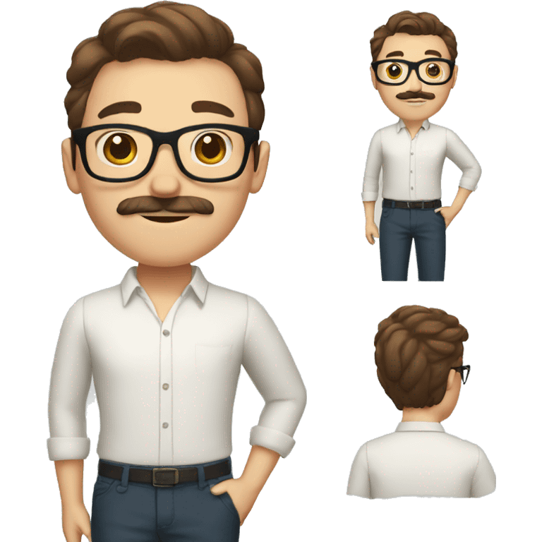 man in preppy clothing with big glasses and brown hair and a mustache emoji