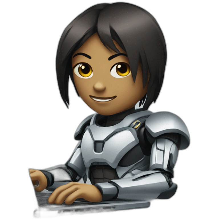 teen titan cyborg using laptop emoji