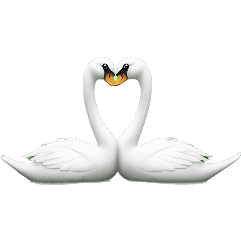 Two swans love grass back ground with hearts  emoji