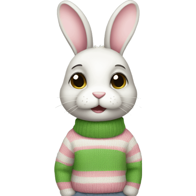 Cute rabbit wearing pink and green stripe sweater emoji